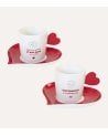 Set de Tazas y Platos Corazones de Cerámica