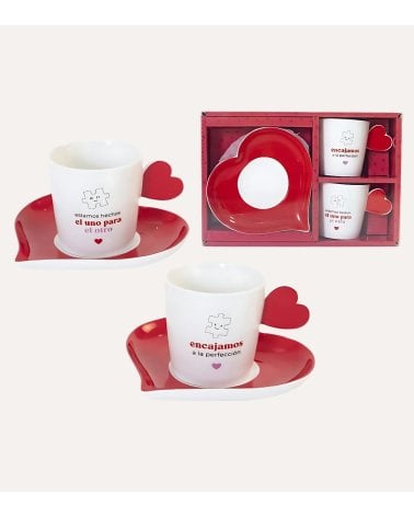 Set de Tazas y Platos Corazones de Cerámica