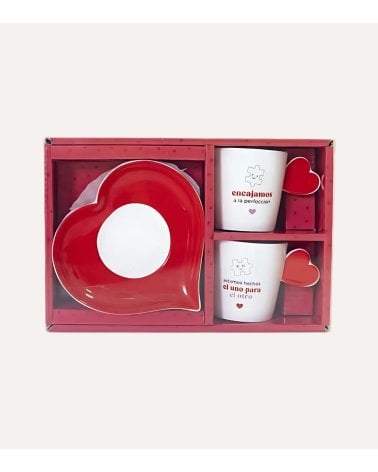 Set de Tazas y Platos Corazones de Cerámica