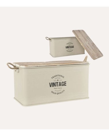 Caja de Metal con Tapa y Asas Estilo Vintage