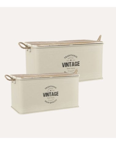 Caja de Metal con Tapa y Asas Estilo Vintage