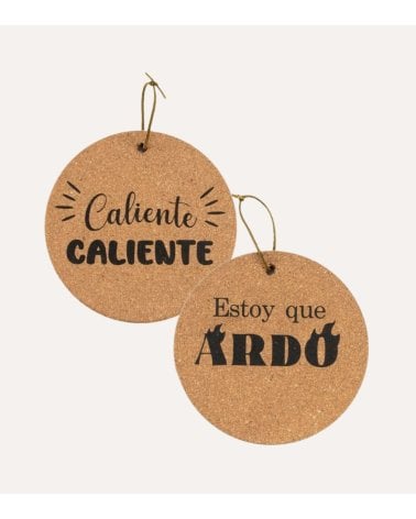Salvamantel de Corcho Circular con Frase Graciosa