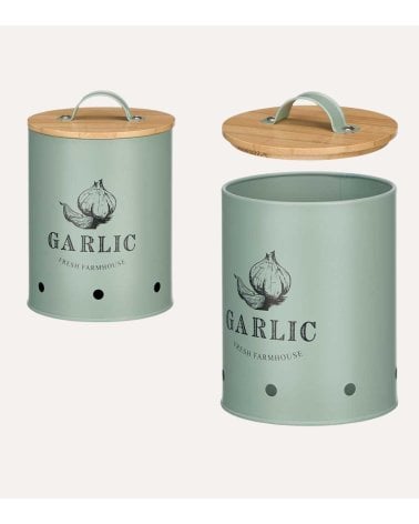 Bote para Ajos Homemade de Acero y con Tapa de Bambú