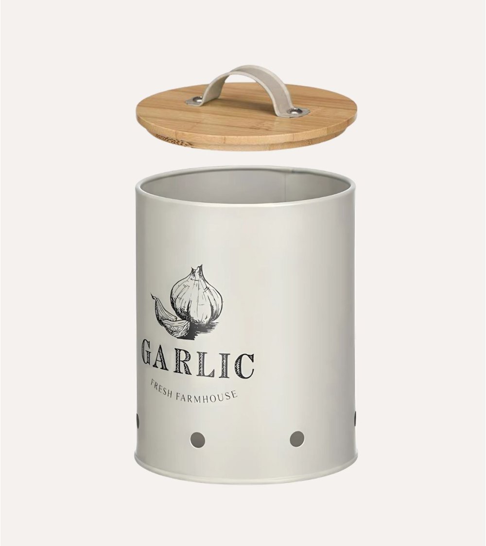 Bote para Ajos Homemade de Acero y con Tapa de Bambú