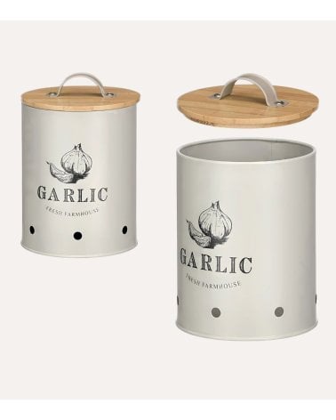 Bote para Ajos Homemade de Acero y con Tapa de Bambú