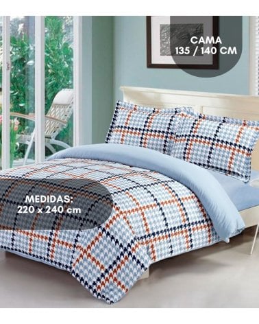 Funda Nórdica A Cuadro con 2 Fundas para Almohadas