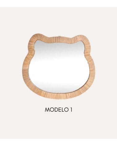 Espejo Infantil con Silueta de Osito o Gatito de Ratán