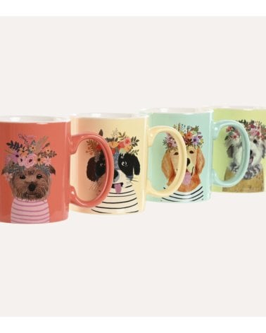 Taza Mug de Perro con Flores de Porcelana