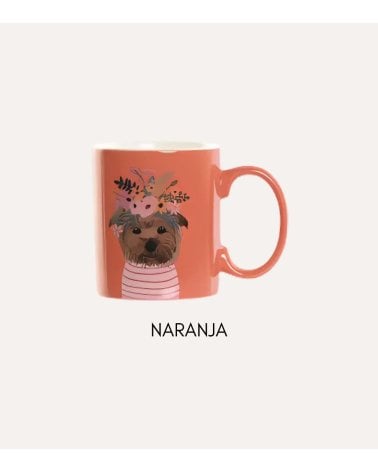 Taza Mug de Perro con Flores de Porcelana