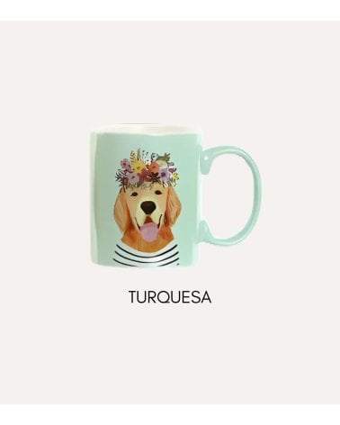 Taza Mug de Perro con Flores de Porcelana