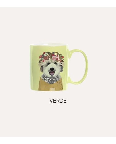 Taza Mug de Perro con Flores de Porcelana