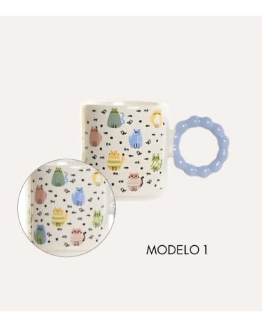 Taza Mug Colorida de Mascotas de Porcelana