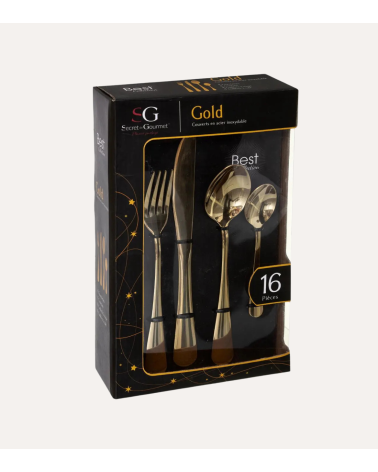 Set de 16 Cubiertos Golden de Acero Inoxidable