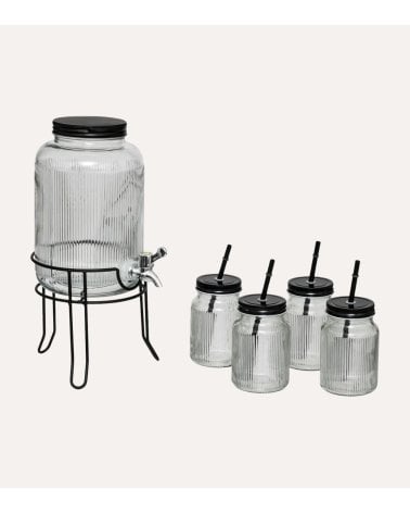 Set de Dispensador de Bebidas y 4 Vasos con Pajita