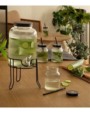 Set de Dispensador de Bebidas y 4 Vasos con Pajita