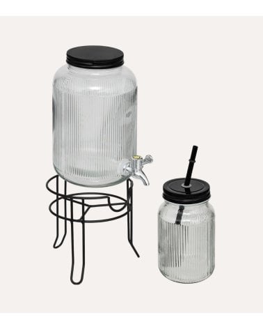 Set de Dispensador de Bebidas y 4 Vasos con Pajita