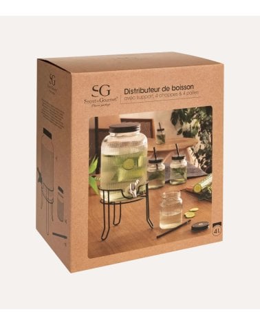 Set de Dispensador de Bebidas y 4 Vasos con Pajita