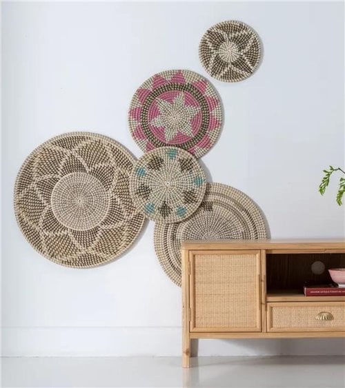 Mural Circular de Fibras Natural con Diseño de Mandala