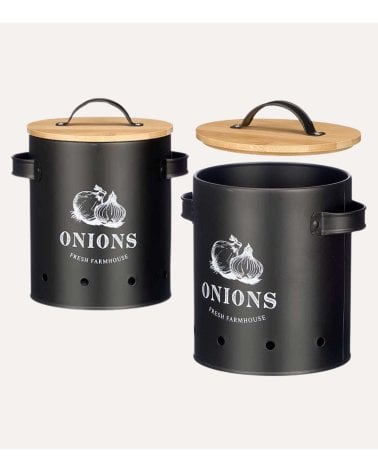 Bote para Cebolla Homemade de Acero con Tapa de Bambú