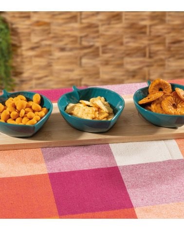 Set de 3 Mini Bandejas de Hojas Azules para Aperitivos