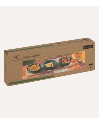 Set de 3 Mini Bandejas de Hojas Azules para Aperitivos