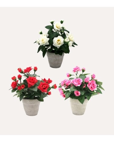 Rosal Decorativo en Maceta de Cemento con Aspecto Realista