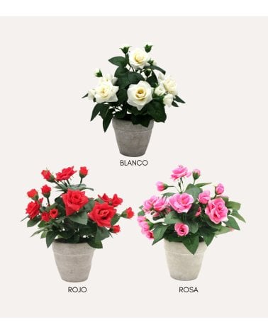 Rosal Decorativo en Maceta de Cemento con Aspecto Realista