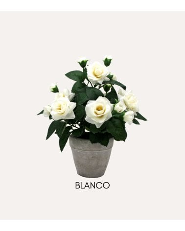 Rosal Decorativo en Maceta de Cemento con Aspecto Realista