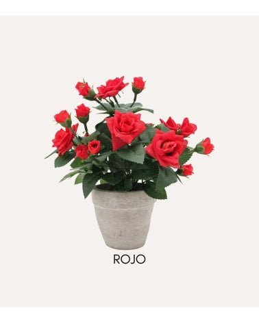 Rosal Decorativo en Maceta de Cemento con Aspecto Realista