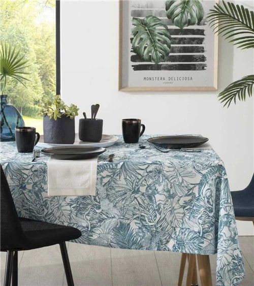 Mantel Antimanchas con Hojas Azules 140x240 cm Jungle