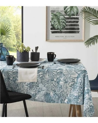 Mantel Antimanchas con Hojas Azules 140x240 cm Jungle