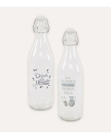 Botella Limonada con Frase de Vidrio con Tapón