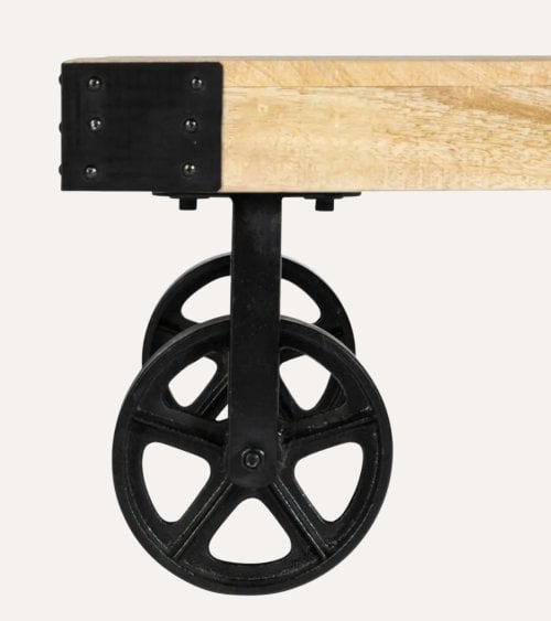 Mesa de Centro Baja con Ruedas de Madera y Metal