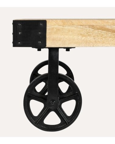 Mesa de Centro Baja con Ruedas de Madera y Metal