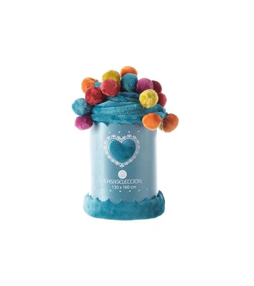 Manta de Sofá Tacto Melocotón con Pompones en Colores