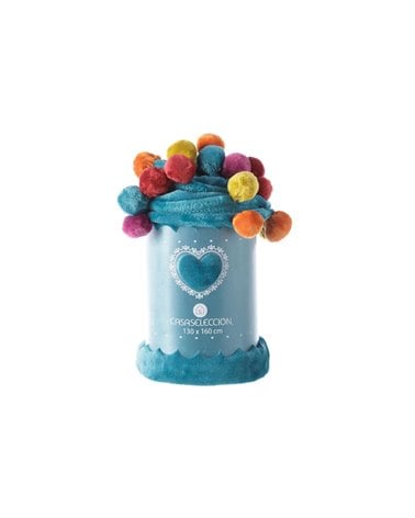 Manta de Sofá Tacto Melocotón con Pompones en Colores