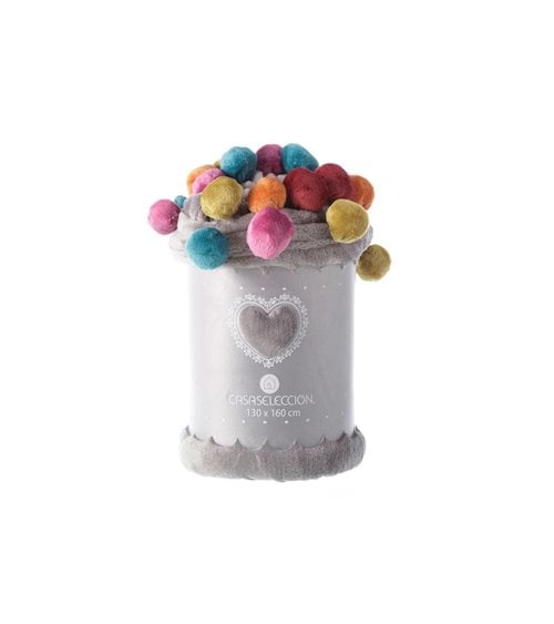 Manta de Sofá Tacto Melocotón con Pompones en Colores