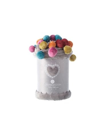 Manta de Sofá Tacto Melocotón con Pompones en Colores