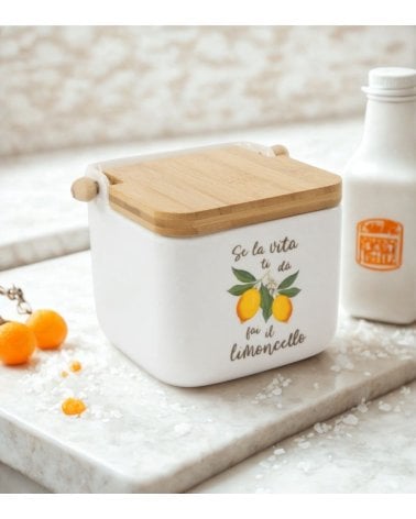 Salero con Dibujo de Limones y Tapa de Madera