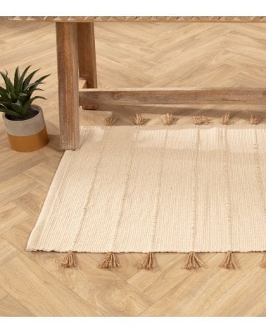 Alfombra con Pompones de Algodón y Yute