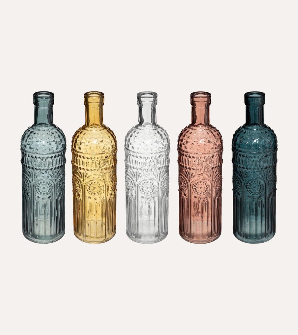 Jarrones Botella Folk de Vidrio
