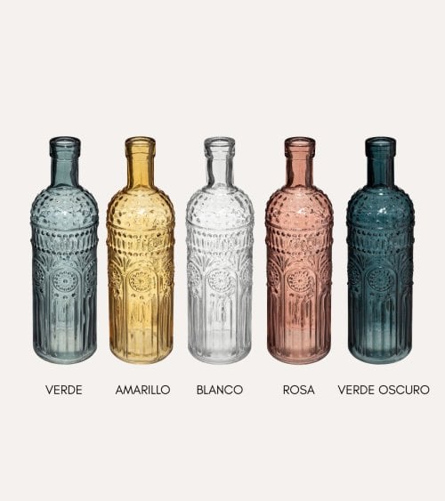 Jarrones Botella Folk de Vidrio