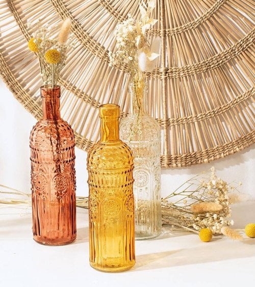Jarrones Botella Folk de Vidrio