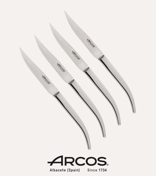 Set de 4 Cuchillos Chuleteros Monoblock de Acero Inoxidable