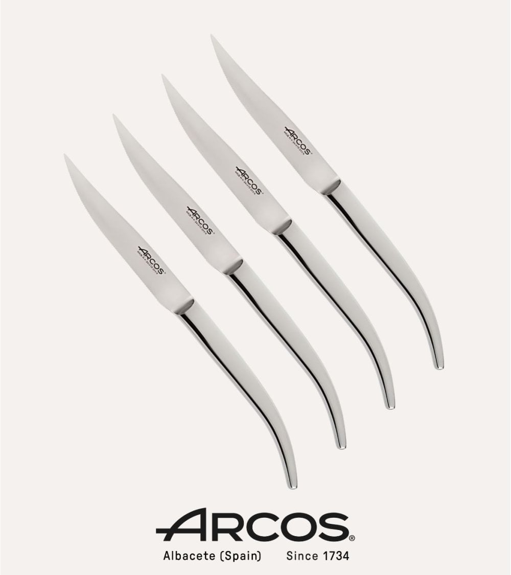 Set de 4 Cuchillos Chuleteros Monoblock de Acero Inoxidable