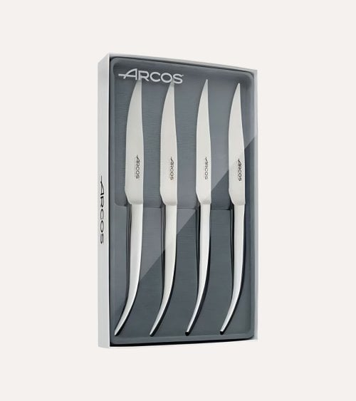 Set de 4 Cuchillos Chuleteros Monoblock de Acero Inoxidable