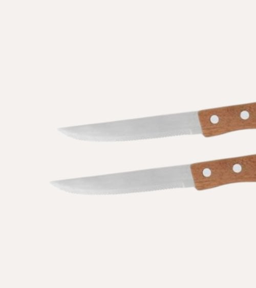 Set de 2 Cuchillos Chuletero con Sierra con Mango de Madera