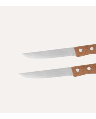Set de 2 Cuchillos Chuletero con Sierra con Mango de Madera