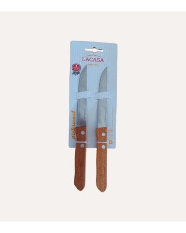 Set de 2 Cuchillos Chuletero con Sierra con Mango de Madera