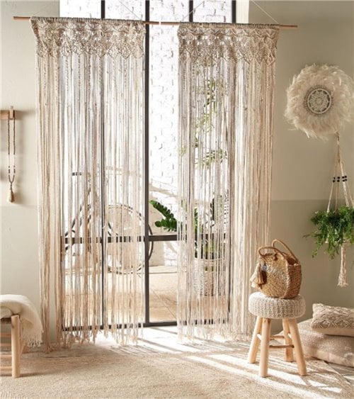 Cortina de Hilo Macramé de Algodón y Eucalipto